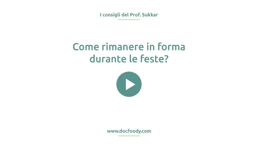 Immagine contenente il titolo del video e l'icona play. Cliccando si visualizzerà il video dal titolo 'Come rimanere in forma durante le feste?'.