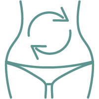Un busto snello stilizzato con due frecce che si inseguono al livello dell'intestino, a rappresentare il metabolismo.