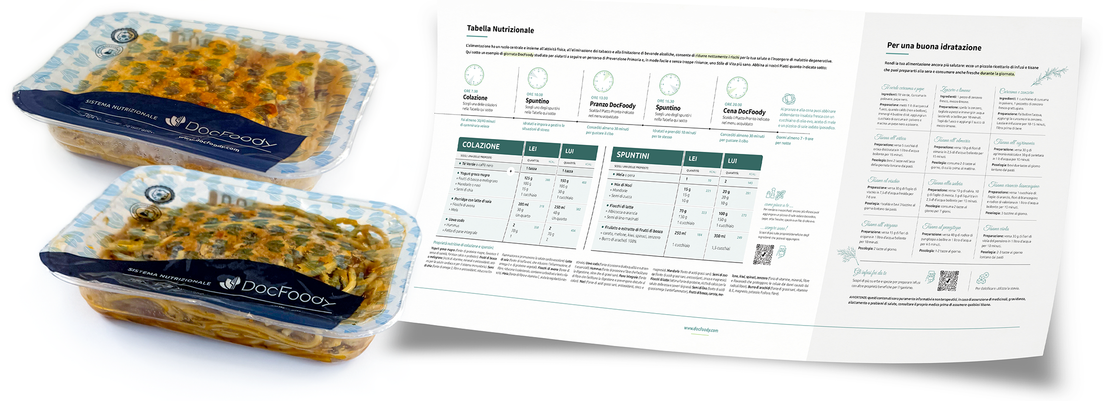 Tabella Nutrizionale e vaschetta contenente un Piatto Pronto DocFoody