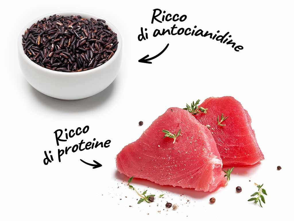 Ingredienti di Riso venere dietetico con tonno e piselli